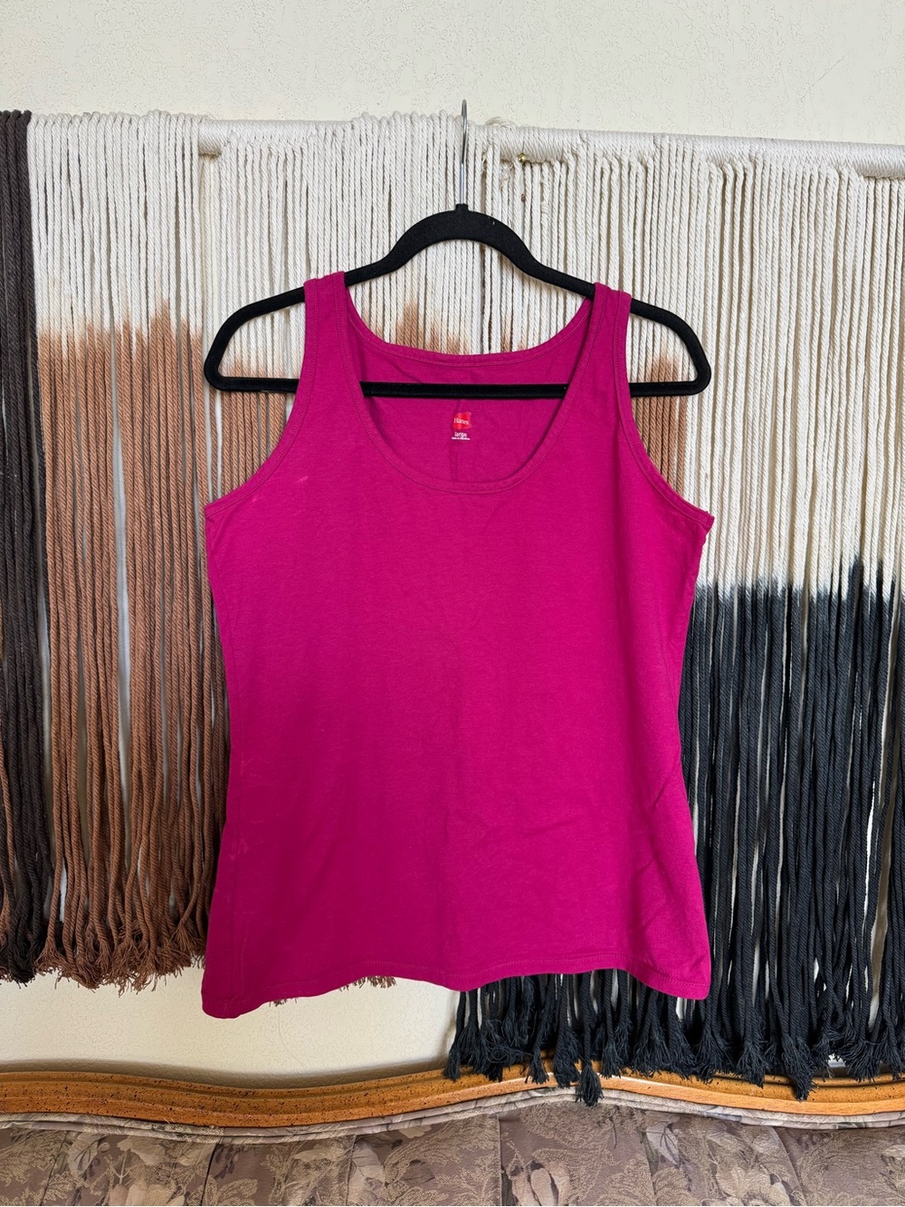 Deep pink Hanes tank top; good condition